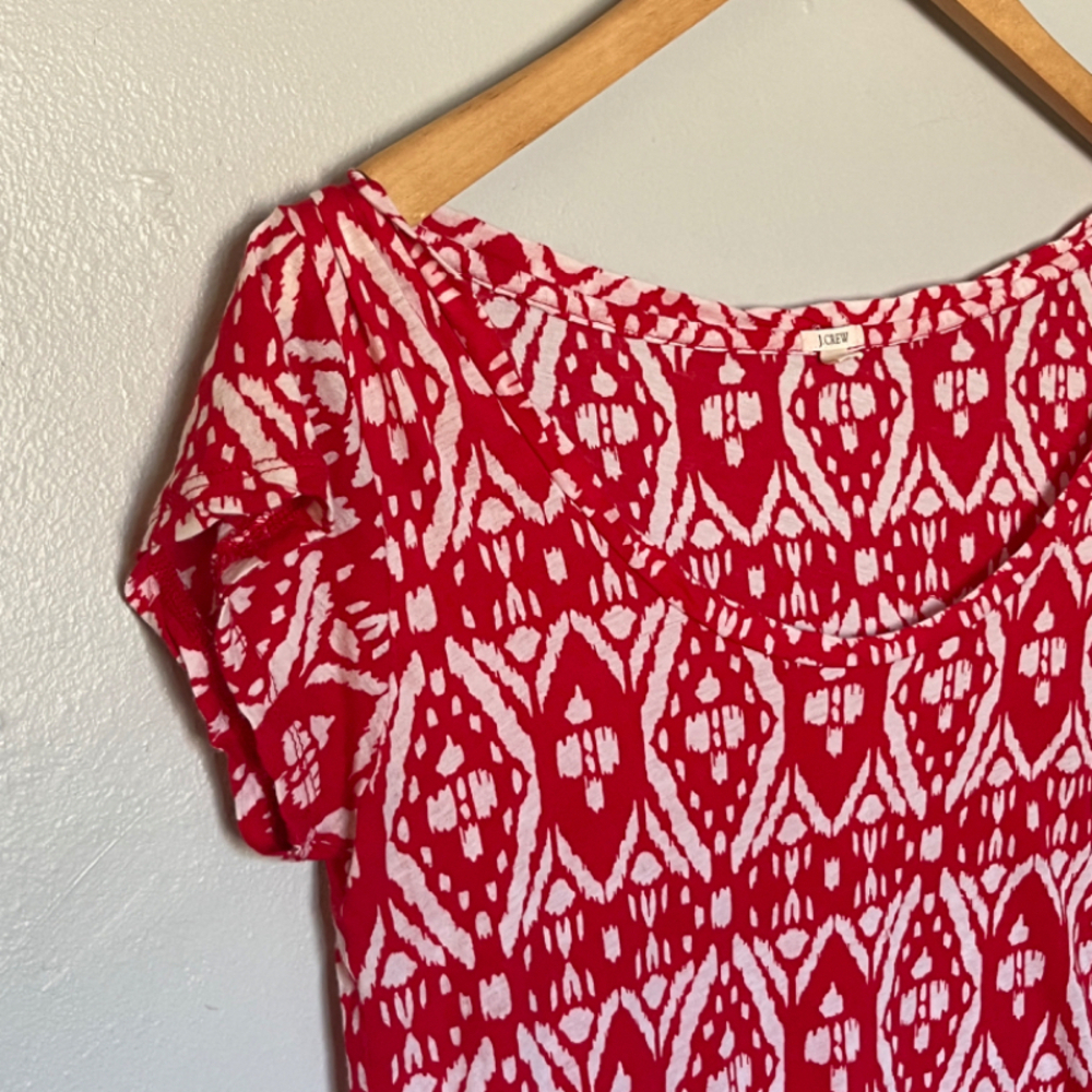 J.Crew Women's Dress in Vibrant Red with Ikat Graphic Pattern Size Small